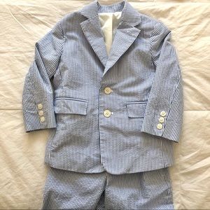 Blue white seersucker stripe Kids suit 4T wedding